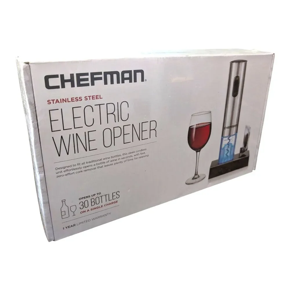 Chefman Stainless Steel Rechargeable Electric Wine Opener w/ Foil Cutter RJ42-SS